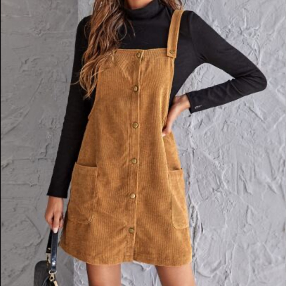 Corduroy Button-Front Tan Dress